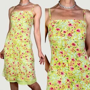 Moda International lime‎ green floral slip dress fairy slipdress vintage Y2K 2
